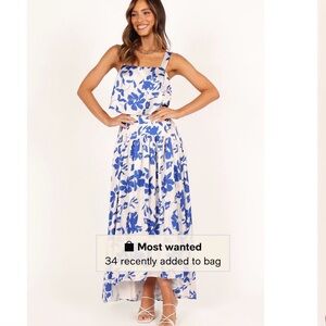 Petal & Pup White Maxi Dress with Blue Floral Print